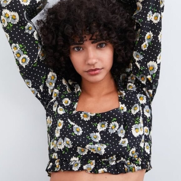 Zara Women Size S Cropped Floral Polka Dot Long Sleeve NEW Top Festival Y2K Boho - Picture 4 of 15